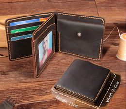 Wallet Men Genuine Leather Handmade Vintage Crazy horse Purse short style Male Coin bag Money Holder