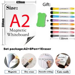 Soft Magnetic Whiteboard Arc Angl A2 Size 16.5"x23.4" for Fridge Dry Erase Board Gift 8 Pen 1 Eraser Magnet Kids Board 210312