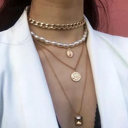 Pendant Necklaces IngeSight.Z Punk Multi Layered Pearl Choker Necklace Collar Statement Virgin Mary Coin Crystal Women Jewelry