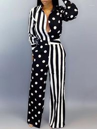 Women's Jumpsuits & Rompers Women Sexy Striped Polka Dot Print Buttoned Wide Leg Jumpsuit