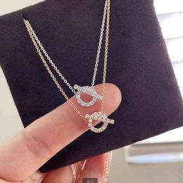 High Version 925 Sterling Silver Pig Nose Fashion Necklace Small q Letter Rose Gold Full Diamond Clavicle Chain Simple Temperament