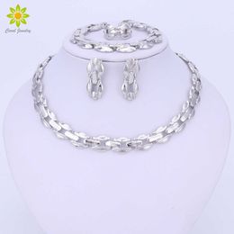 Women Jewelry Sets Wedding Fashion Silver Color African Beads Vintage Party Statement Necklace Earrings Accessories H1022