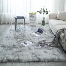 European long hair bedroom carpet bay window bedside mat washable blanket Gradient color living room rug Gray Blue rugs fur rug 210301