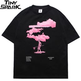 Streetwear Harajuku Tshirt Pink Cloud Hip Hop T Shirt Men Summer Short Sleeve T-Shirt Cotton Fashion Black Tops Tees HipHop 220304