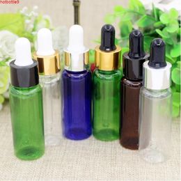50 PCS 20ML green Empty Plastic Glass Dropper Bottles Gold Silver Lid New Parfume Essential Oil Liquid Packaging Containers high qualtity