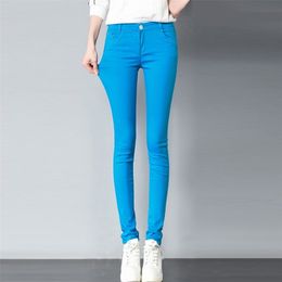 Womens 20 colored skinny jeans plus size street fashion Sexy low rise waist denim trouser ladies blue pencil pants 210809