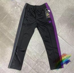 Men's Pants Purple Needles Sweatpants Men Women Double Colour Side Stripe Butterfly Embroidery AWGE Joggers Track Trousers