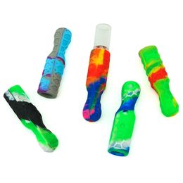 Smoke Pipe Silicone Colorful Portable Hookahs Tip Holder Shisha straight pipes with metal tips