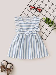 Baby Girl Striped Bow Front Ruffle Trim Dress SHE01