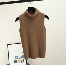 Summer Sleeveless Tops Women Knitted Sweater Turtleneck Pullover Female T-shirt Breathable Tee Shirt Knitwear 210310