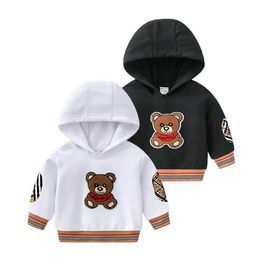 Fashion Baby Boys Girls Cartoon Bear Hoodies Cotton Kids Plaid Hooded Sweatshirt Autumn Winter Children Clothes