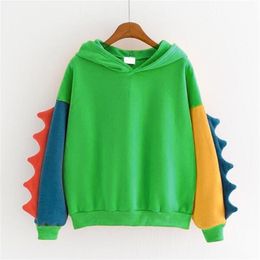 Fashion Women Sweatshirt Casual Print Long Sleeve Splice Dinosaur hoodies Sweatshirt Tops ropa mujer 201102
