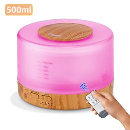 Ultrasonic Air Humidifier 500ML With Remote Control Aroma Oil Diffuser for Home Xiomi Mist Maker with 7 Colors LED Night Lamp 210724