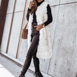 Winter Faux Fur Mink Fleece Vest Coat Casual Women Sleeveless Furry Thick Tank Tops Fashion Street Lady Warm O Neck Overcoat 211220