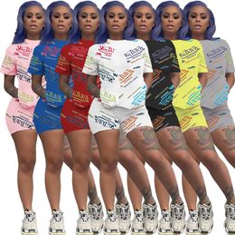 2021 European and American hot selling women's sexy letter printing imitation cotton short-sleeved shorts two-piece suit