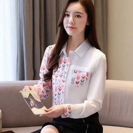 White Office Lady Chiffon Blouse Long Sleeve Shirt Women Clothes Spring Fashion Fall Womens Tops Chemisier Femme 210604