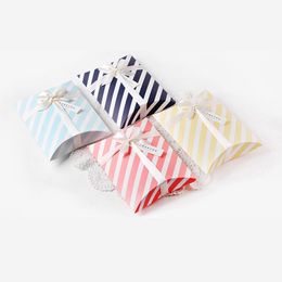 Stripe Pillow Shape Candy Box Christmas Gift Bag Wedding Favours Baby Shower Birthday New Year Party Festive Decor