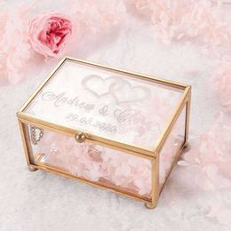 Personalized Geometrical Clear Glass Jewelry Box Ring Organizer Holder Wedding Decoration Favor Y0730
