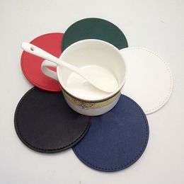 Leather Food Dish Coffee Cup Mat Coaster Round Shape Nonslip Place Mat Pads Kitchen Accessories