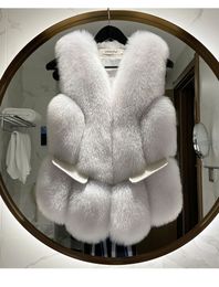New design women's autumn winter v-neck luxury faux fox fur fashion warm thickening vest sleeveless coat casacos plus size SMLXL2XL3XL