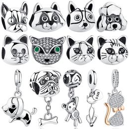 ELESHE Fit Original Charm Bracelets 925 Sterling Silver Animal Fox Bear Cat Dog Charms Beads Women DIY Jewellery Making Q0531