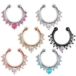 17*15mm Zircon Fake Septum Piercing Nose Ring Hoop For Girl Men Faux Body Clip Rings Jewelry Non-Pierced