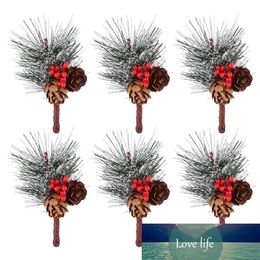 6 Buah Pinus Bersalju Bunga Pilihan Natal Salju Holly Berry Merah Biji Pinus Pilihan Dekorasi