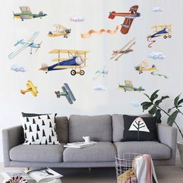 Watercolor Airplane Wall Decals,Aircrafts Theme Wall Stickers for Nursery Playroom Kids Boys Bedroom Decoration 210308