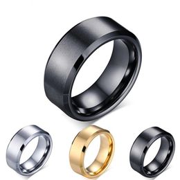 Black Silver Color Titanium Stainless Steel Ring Men Double Bevel Ring for Wedding Bands Accessories Women Male Jewelry Gift