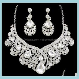 Wedding Jewelry Sets Stone Bride Earrings Necklaces Waterdrop Crystal Women Dresses Aessories Set(Earring+Sir) For Party Drop Delivery 2021