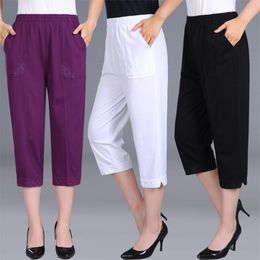 Women s Pants Female Summer Women's High Waist Black Woman Candy Colour Straight Calf-Length Plus Size 4XL 210925