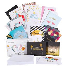birthday envelopes Canada - Greeting Cards UNOMOR 24 Fun Stylish Designs Gold Stamp Birthday Kits With 26 Envelopes