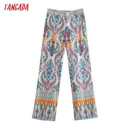 Tangada 2021 New Women Vintage Floral Flare Pants Zipper Female Retro Casual Pants 5Z294 Q0801