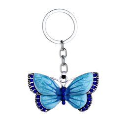 blue butterfly bags UK - 12PC Lot Enamel Crystal Rhinestone Animals Blue Butterfly Pendant Charm Keychain Women Girl Gift Keyring Jewelry Car Bags Keyfob