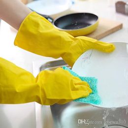Thin Cleaning Durable Waterproof Glove Yellow Rubber Housework Mittens Non Slip Grain Design Long Dish Washing Gloves XDH0029