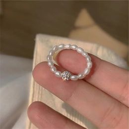 Freshwater pearl ring ~ elastic adjustable temperament ins niche design super fairy ring female advanced