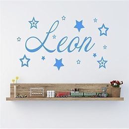 Custom Name Wall Decals Personalised Name With Stars Vinyl Wall Art Sticker For Nursery DIY Kids Baby Bedroom Wall Decor L200 211124