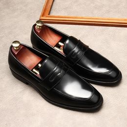 Black Men Oxfords Genuine Leather Men's Casual Shoes Luxury Italian High Quality Mens Loafers Wedding Business Formal Dress Shoe