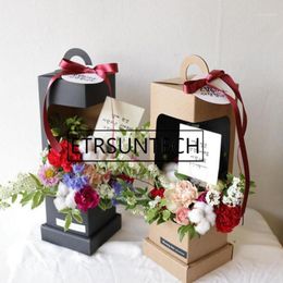 Gift Wrap 30pcs Flowers Packaging Boxes Floral Bag Lighthouse Design Folding Packing Box Black/Brown