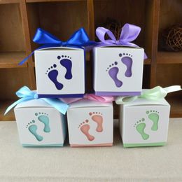 Favor Holders Baby Foot Candy Box Baby Shower Carriage Paper Sweet Bag Footprints Party Boxes Baptism Container Gift