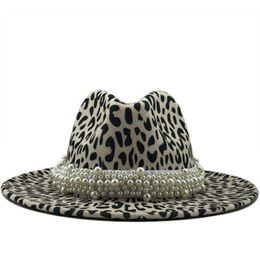 fedora hat men women leopard print pearl band belt winter hats western cowboy casual vintage luxury black white panama women hat