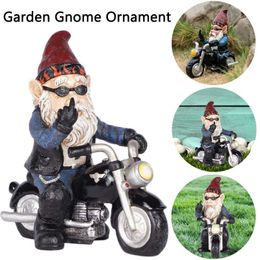 Garden Gnome Ornament Funny Sculpture Decor Old Man with a Motorcycle Statues for Indoor Outdoor Home or Office Creative Gift 210607