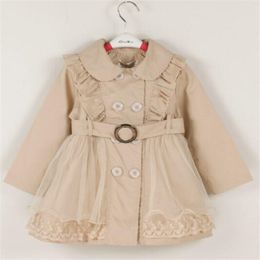 Children girl clothing Lace girl princess double-breasted trench coat Autumn winter kids Baby outerwear 2 Colors