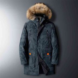 Inverno para baixo jaqueta homens sólidos casuais parkas longas homens de pele com capuz casacos marca vestuário de marca grossa wegebreaker homens quente 4xl 210910