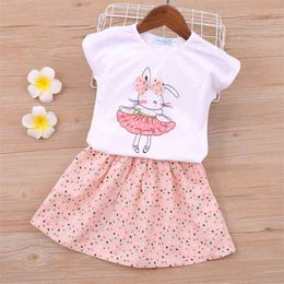 Girls Set Summer Children Clothes Cute Rabbit Print T-Shirt +Skirt 2Pcs Kid Girl 210528