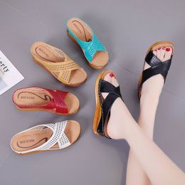 Slippers Women Sandals 2021 New Female Shoes Wedges Slippers Fashion Heeled Shoes Hollow Casual Fish Mouth Slippers Women