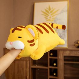 42/55CM Cute Lying Close Eyes Tiger Plush Toy Stuffed Sofa Cushion Soft Sleeping Pillow Kids Baby Accompany Doll Birthday Gifts LA320