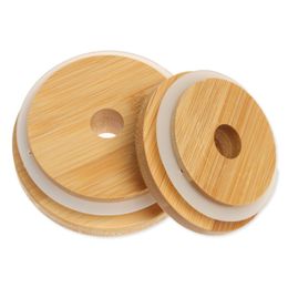 70mm 86mm Friendly Lids Reusable Bamboo Caps Tops Lid with Straw Hole and Silicone Seal For Mason Canning Drinking Jars Lid