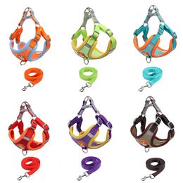 Orange Pet Cat Dog Chest Harness Leashes Adjustable Nylon Breathable Reflective Outdoor Walking Dog Chest Strap Kitten