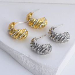 Gold Colour Big Hoop Earrings Korea Geometric Crystal Metal Earrings for Women Female Rhinestone Hoop Earrings